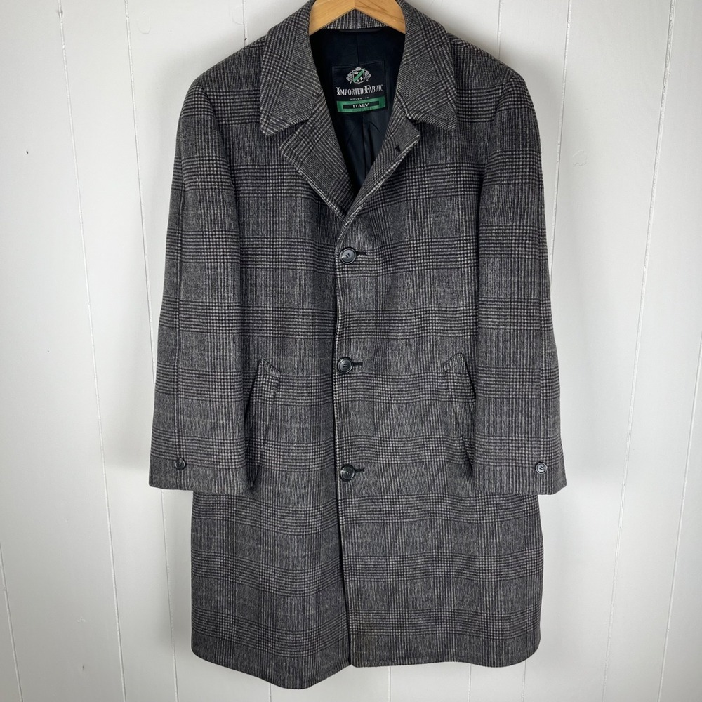 Vintage Wieboldt's Italian Fabric Glen Plaid Wool Overcoat Mens 40 Large Classic